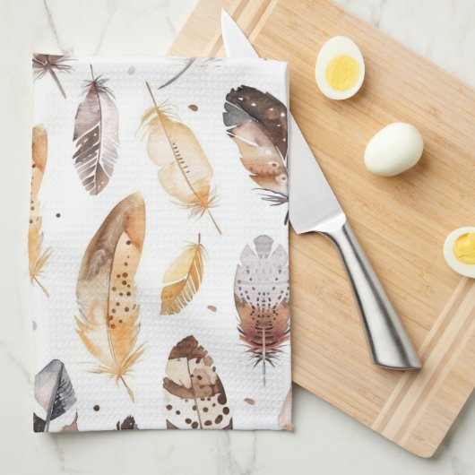 Brown Cream Tribal Native Feathers Theedoek (Quarter Fold)