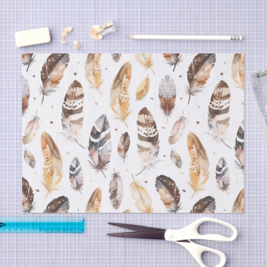 Brown Cream Tribal Native Feathers Tissuepapier (Craft)