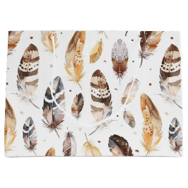 Brown Cream Tribal Native Feathers Verjaardag Groot Cadeauzakje