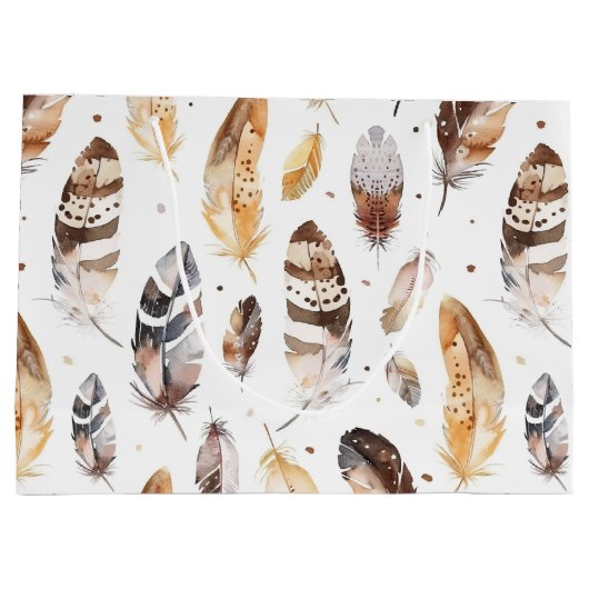 Brown Cream Tribal Native Feathers Verjaardag Groot Cadeauzakje (Achterkant)