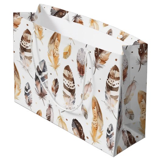 Brown Cream Tribal Native Feathers Verjaardag Groot Cadeauzakje (Achterkant Gekanteld)