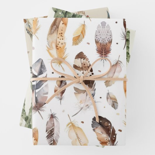 Brown Cream Tribal Native Feathers Verjaardag Inpakpapier Vel (In situ)