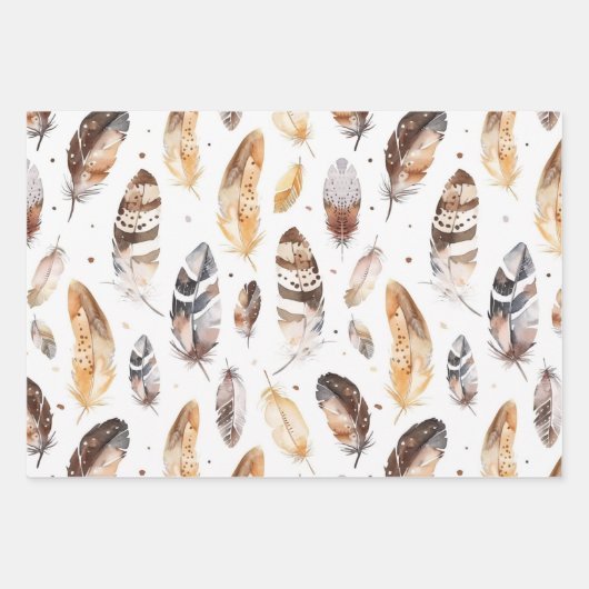 Brown Cream Tribal Native Feathers Verjaardag Inpakpapier Vel (Voorkant)