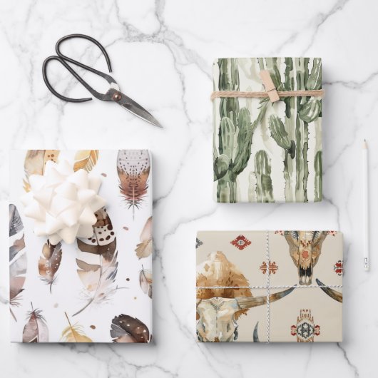 Brown Cream Tribal Native Feathers Verjaardag Inpakpapier Vel (Voorkant)