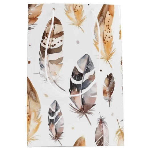Brown Cream Tribal Native Feathers Verjaardag Medium Cadeauzakje (Voorkant)