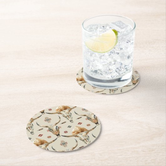 Brown Cream Tribal Native Feathers Verjaardag Ronde Kartonnen Onderzetter (Insitu)