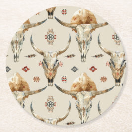 Brown Cream Tribal Native Feathers Verjaardag Ronde Kartonnen Onderzetter