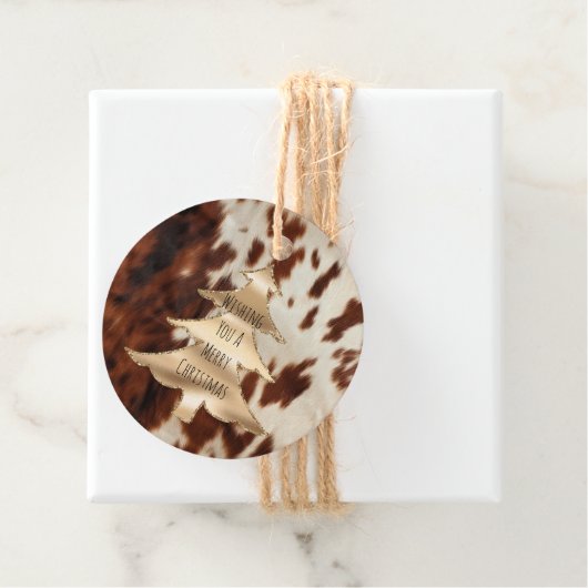 Brown Cream Western Koeienhuid Christmas Bedankjes Labels (In situ)