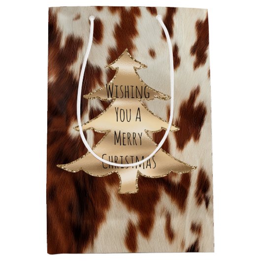 Brown Cream Western Koeienhuid Christmas Medium Cadeauzakje (Voorkant)