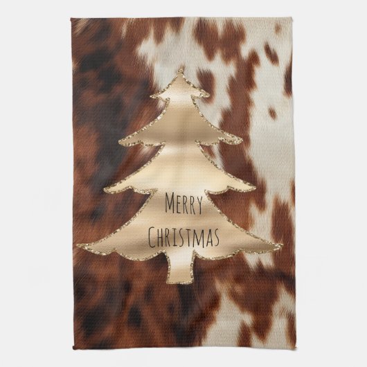 Brown Cream Western Koeienhuid Christmas Theedoek (Verticaal)