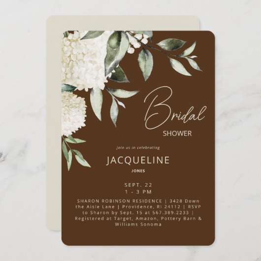 Brown & Cream White Hydrangeas Vrijgezellenfeest Kaart (Voorkant / Achterkant)