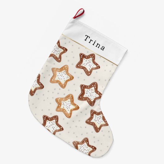 Brown Cream White Star Cookies Christmas   Grote Kerstsok (Voorkant (Hangend))