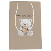 Brown Cream White Teddy Bears Hearts Baby Shower Medium Cadeauzakje (Voorkant)
