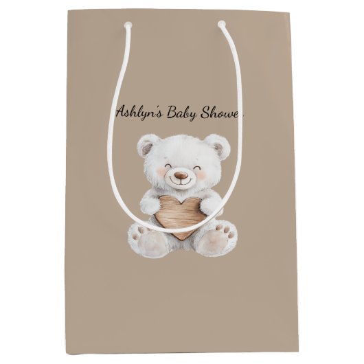 Brown Cream White Teddy Bears Hearts Baby Shower Medium Cadeauzakje (Voorkant)