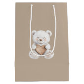 Brown Cream White Teddy Bears Hearts Baby Shower Medium Cadeauzakje (Achterkant)