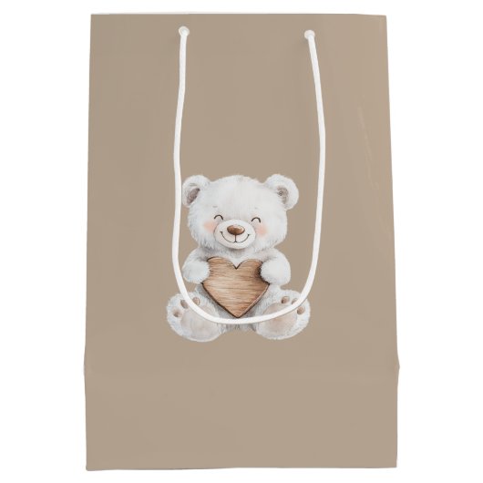 Brown Cream White Teddy Bears Hearts Baby Shower Medium Cadeauzakje (Achterkant)