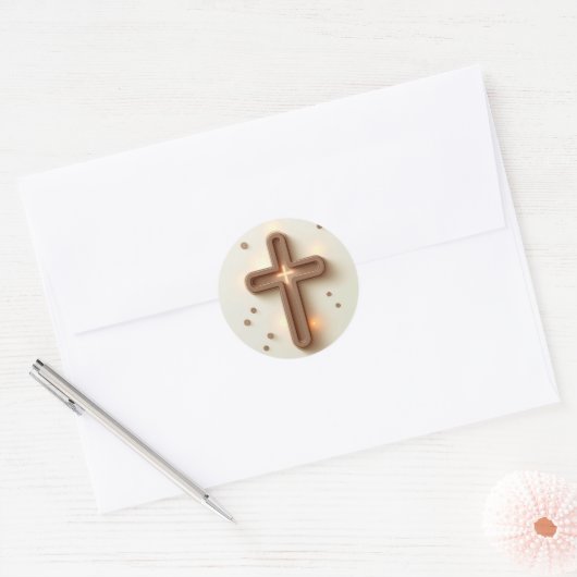Brown Cristian Cross Ronde Sticker (Envelop)