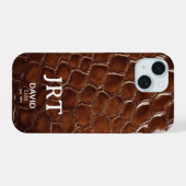 Brown Crocodile Leather Monogram iPhone 15 Case (Achterkant horizontaal)