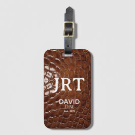 Brown Crocodile Leather Monogram Passport Bagagelabel