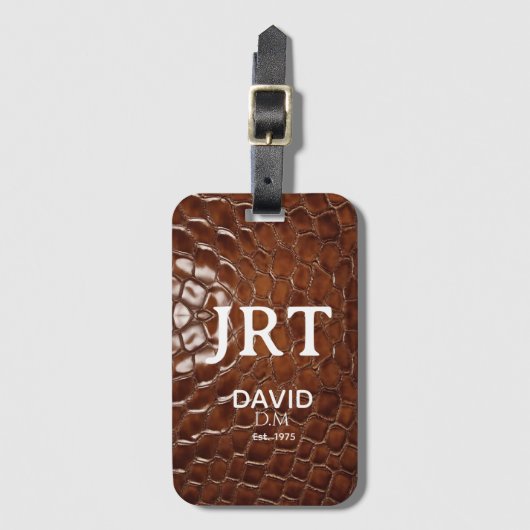 Brown Crocodile Leather Monogram Passport Bagagelabel (Voorkant (verticaal))