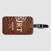 Brown Crocodile Leather Monogram Passport Bagagelabel (Voorkant (horizontaal))