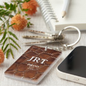 Brown Crocodile Leather Monogram Sleutelhanger (Voorkant Rechts)