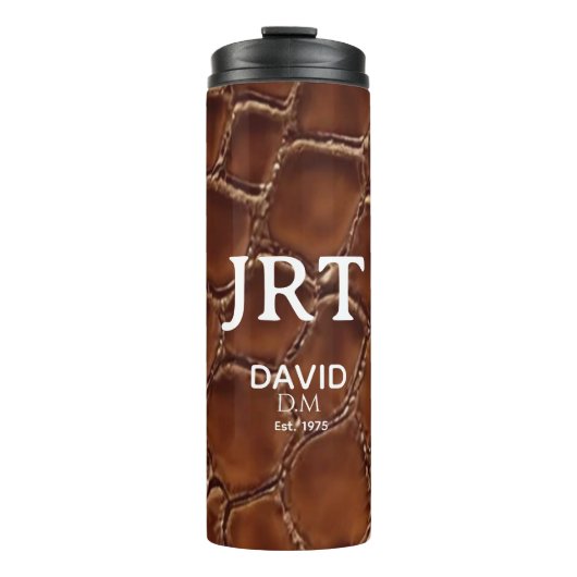 Brown Crocodile Leather Monogram Travel Mug Thermosbeker (Voorkant)