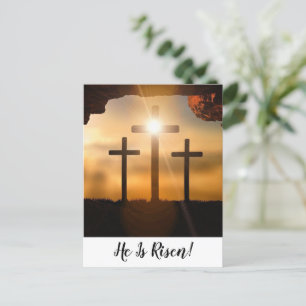 Brown Crosses He Is Risen Christian Happy Easter Feestdagenkaart