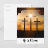 Brown Crosses He Is Risen Christian Happy Easter Feestdagenkaart (Voorkant / Achterkant)