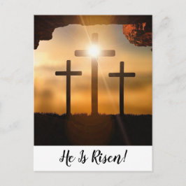 Brown Crosses He Is Risen Christian Happy Easter Feestdagenkaart