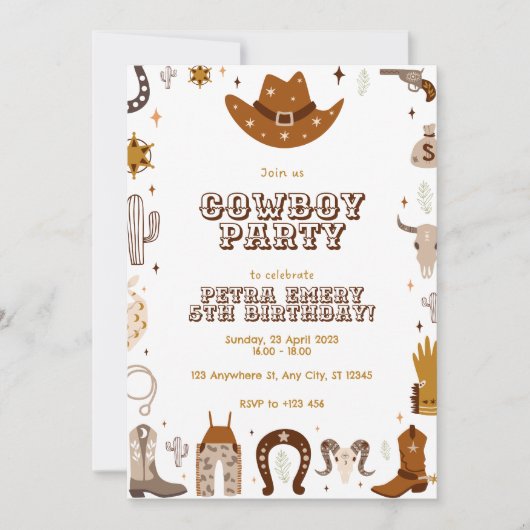 Brown Cute Cowboy Birhday Kaart Invitation (Voorkant)