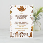 Brown Cute Cowboy Birhday Kaart Invitation (Staand voorkant)