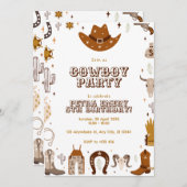 Brown Cute Cowboy Birhday Kaart Invitation (Voorkant / Achterkant)