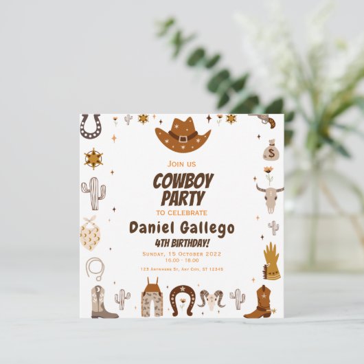Brown Cute Cowboy Birthday Kaart (Staand voorkant)