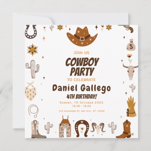 Brown Cute Cowboy Birthday Kaart (Voorkant)