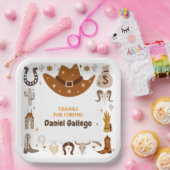 Brown Cute Cowboy Birthday Papieren Bordje (Feest)