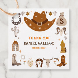 Brown Cute Cowboy Birthday party Bedankjes Labels
