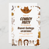 Brown Cute Cowboy Birthday party Kaart (Voorkant / Achterkant)