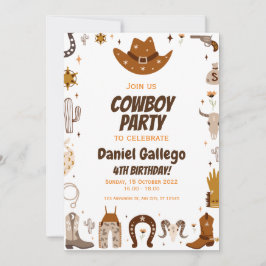Brown Cute Cowboy Birthday party Kaart