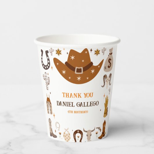 Brown Cute Cowboy Birthday party Papieren Bekers (Achterkant)