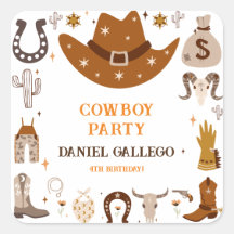 Brown Cute Cowboy Birthday party Square Sticker