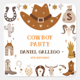 Brown Cute Cowboy Birthday party Square Sticker