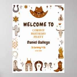 Brown Cute Cowboy Birthday Poster