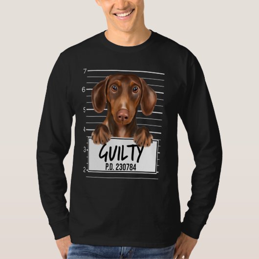 Brown Dachshund Mugshot Guilty Dog T-shirt (Voorkant)