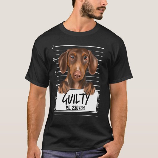 Brown Dachshund Mugshot Guilty Dog T-shirt (Voorkant)