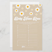 Brown Daisy Naam Race Baby shower Spelactiviteit Briefpapier (Voorkant / Achterkant)