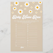 Brown Daisy Naam Race Baby shower Spelactiviteit Briefpapier (Voorkant)