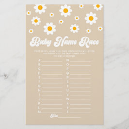 Brown Daisy Naam Race Baby shower Spelactiviteit Briefpapier