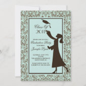 Brown Damask Afstuderen Invitation Silhouette Afst Kaart (Voorkant)