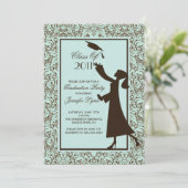 Brown Damask Afstuderen Invitation Silhouette Afst Kaart (Staand voorkant)